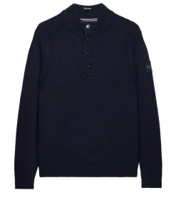 Castillos Knitted Wool Quarter Neck Sweater Navy