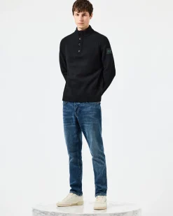 Castillos Knitted Wool Quarter Neck Sweater Black