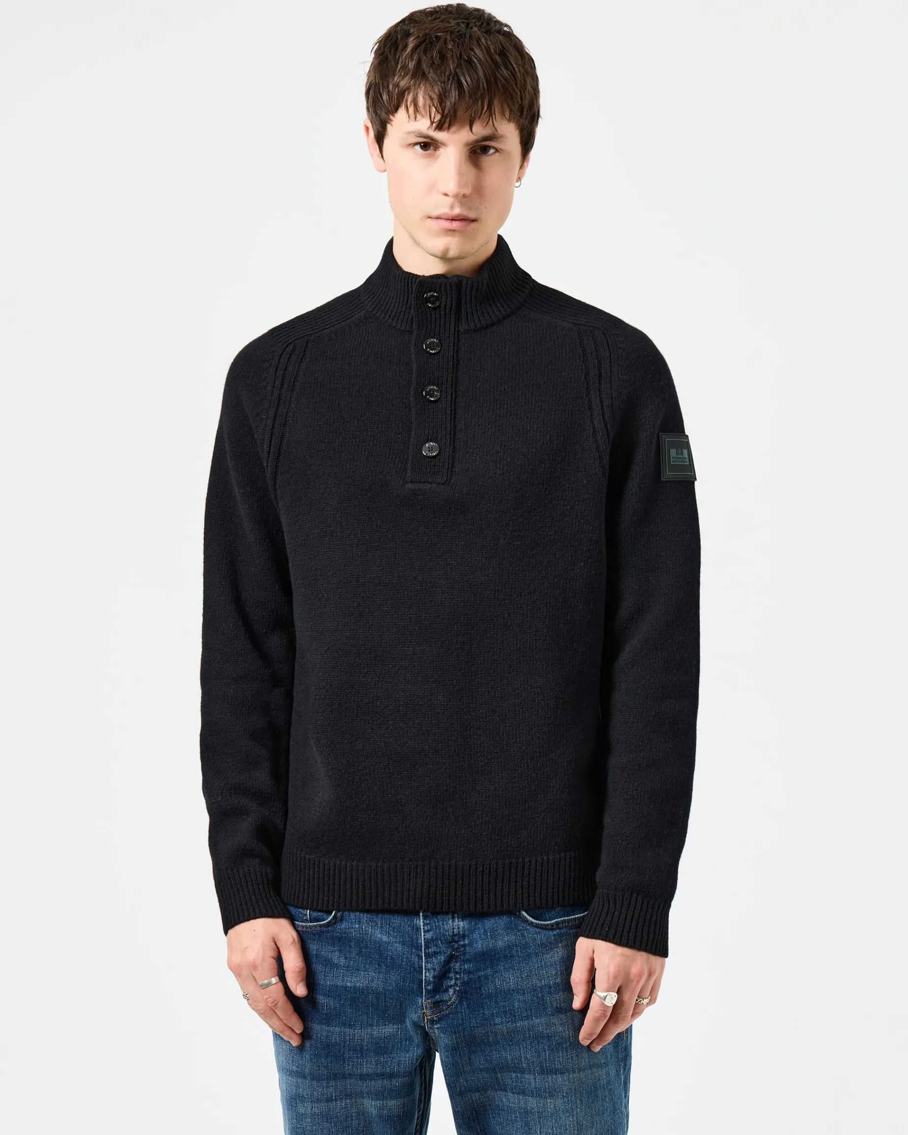 Castillos Knitted Wool Quarter Neck Sweater Black