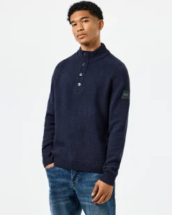 Castillos Knitted Wool Quarter Neck Sweater Navy