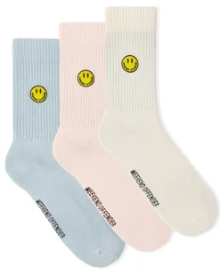 Smiley Sports Socks Pink/Blue/Cream